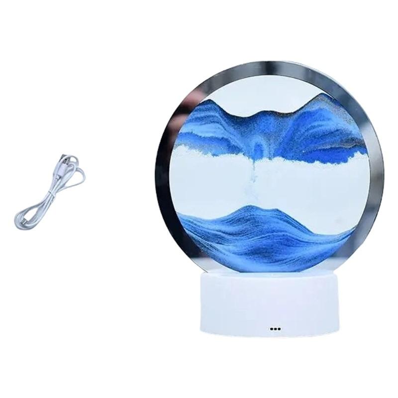 Rotating Hourglasses Lights Sand Art Liquid Motion with Lights Glass Sand Picture Lamp for Desk Use, Calm Display Lights for Bedroom Study Reading