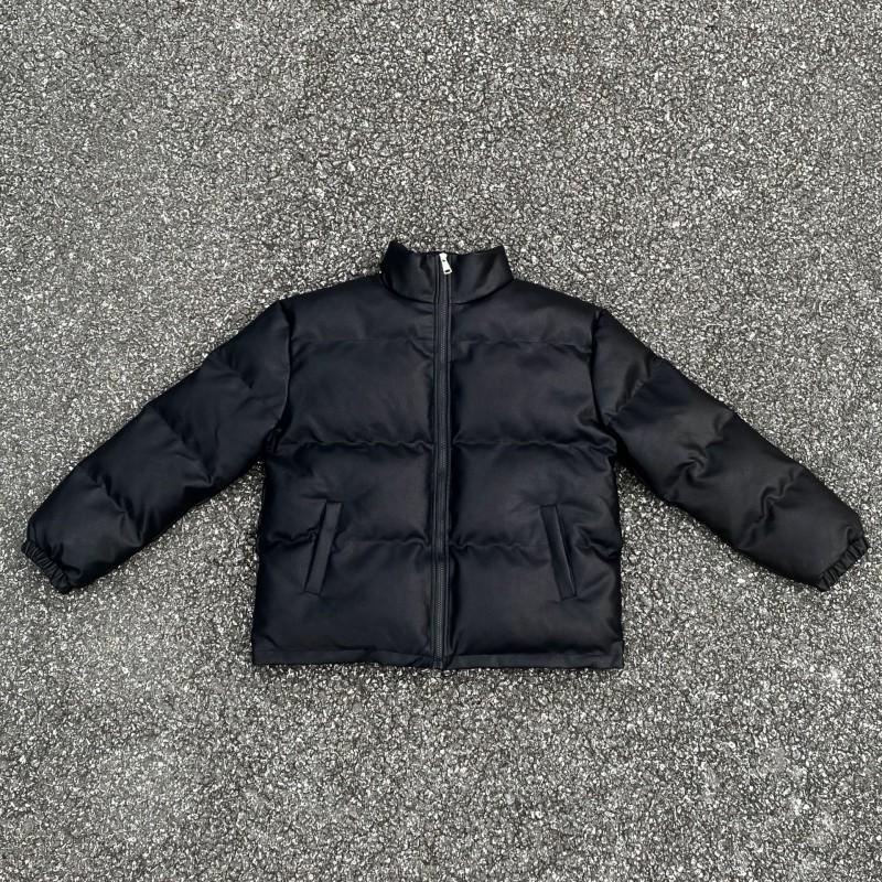 High Street Stand Collar Cotton Puffer Jacket Couples Loose Fit Winter Warm Thick Coat Solid Color Casual Outerwear
