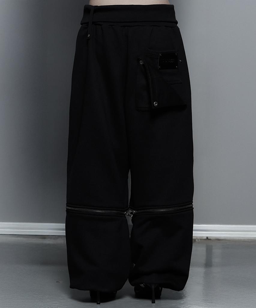 ETRE AU SOMMET Zipper 2-Way Double Knee Bermuda Wide Pants (Black)