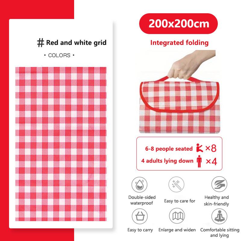 Picnic Blanket Waterproof Beach Rug Washable Lightweight with Handle Red Checkered for Hiking Traveling Outdoor Camping,Parks
