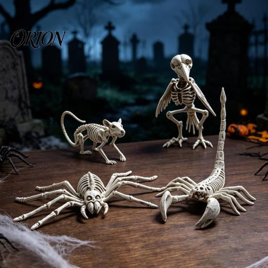 Halloween Tabletop Ornaments Animal Skeleton Figurine, Realistic Crow Rat Scorpion Bone Props for Haunted House Decorations House, Plastic Skull Decor