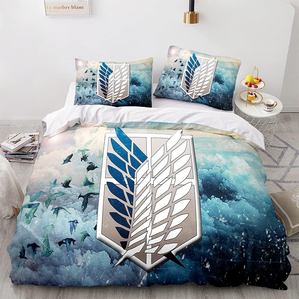 New Anime Attack on Titan Bedding Set For Boys, 3D Printed Duvet Covers and Pillowcases75*50cm, Kids Quilt Cover Bedclothes