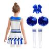 Girls Cheerleader Outfit Color Contrast Print Sleeveless Top Pleated Skirt Hand Flowers Socks Set