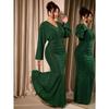 Plus Size Sequin V Neck Dress Batwing Sleeve Fitted Mermaid Evening Gown Slim Long Banquet Dress