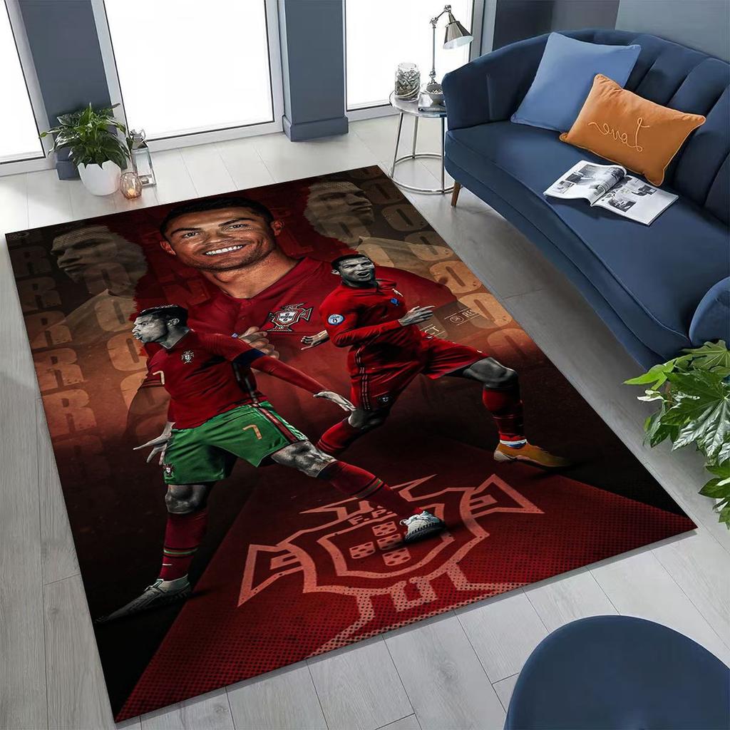 3D Goat Football Star R-Ronaldo Cartoon Art Carpet Rug for Bedroom Living Room Sofa Home Doormat Decor,Large Non-slip Floor Mat