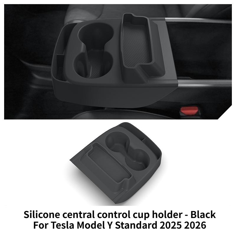 For Tesla Model Y Standard 2026 Multifunctional Silicone Central Control Cup Holder+Storage Box Glasses Holder Tray Accessories