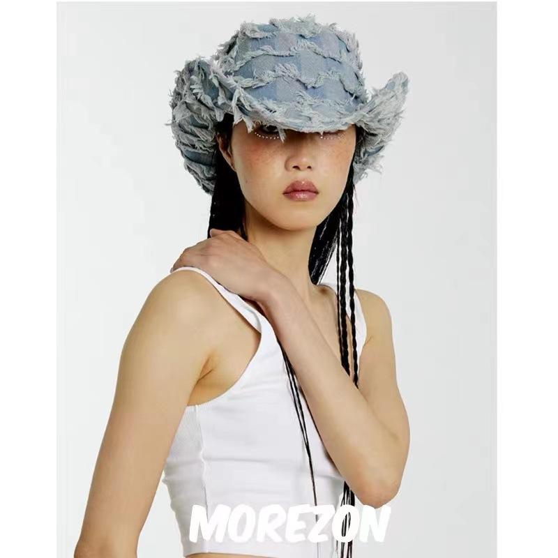 Western style cowboy hat metal chain washed cowboy jazz hat suitable for daily casual wear western cowboy party bar cowboy hat M55-58cm
