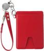 SLIP-ON WDM Pass Case with Reel Strap, Single-Sided Window, Perfect for Commuting, School, and New Students, Italian PU Leather, Red, WDM-2502