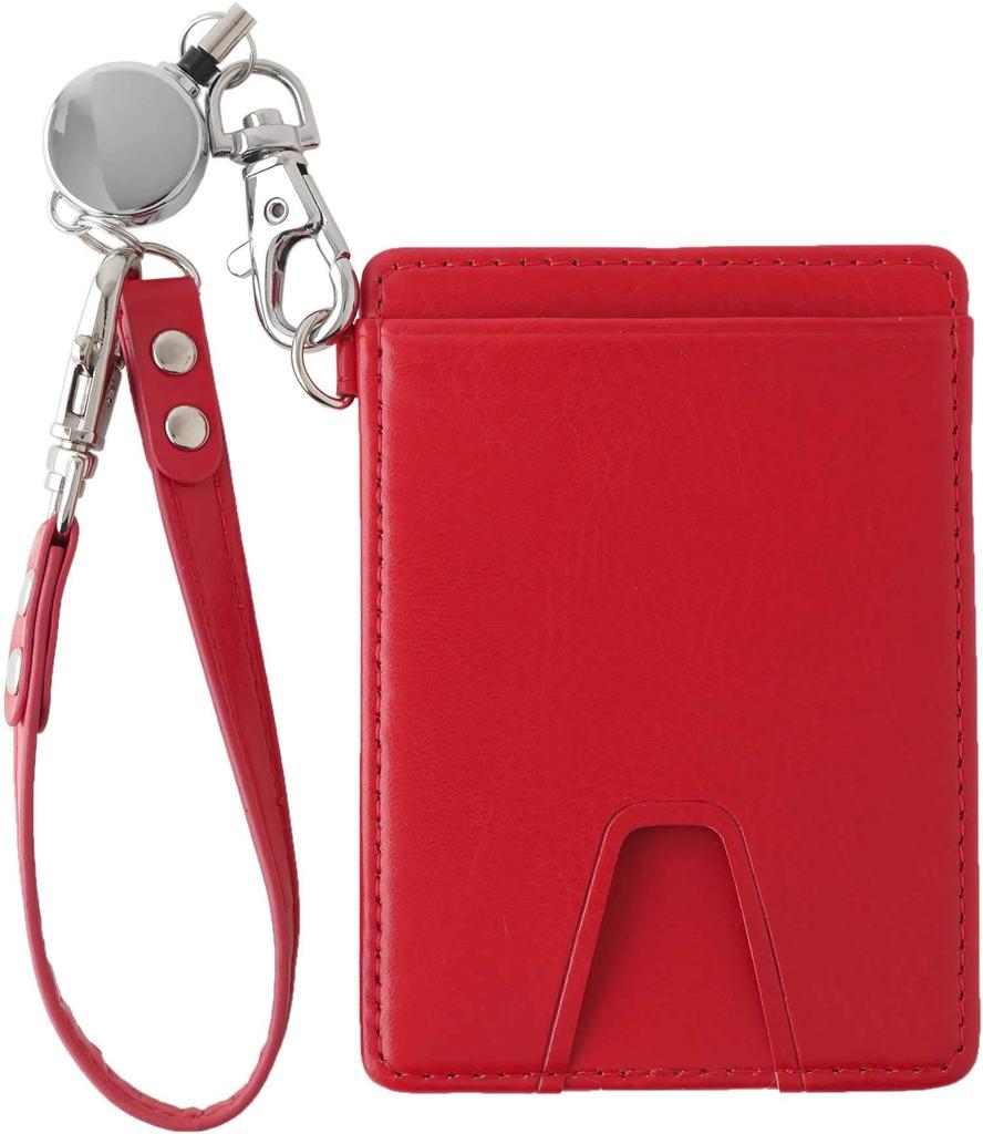 SLIP-ON WDM Pass Case with Reel Strap, Single-Sided Window, Perfect for Commuting, School, and New Students, Italian PU Leather, Red, WDM-2502