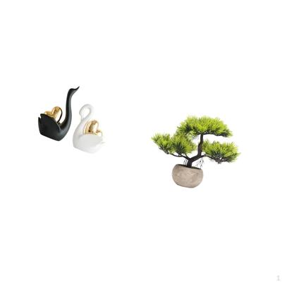Elegant Swan Figurines And Artificial Bonsai Tree Tabletop Ornaments for Home Decor Greenery