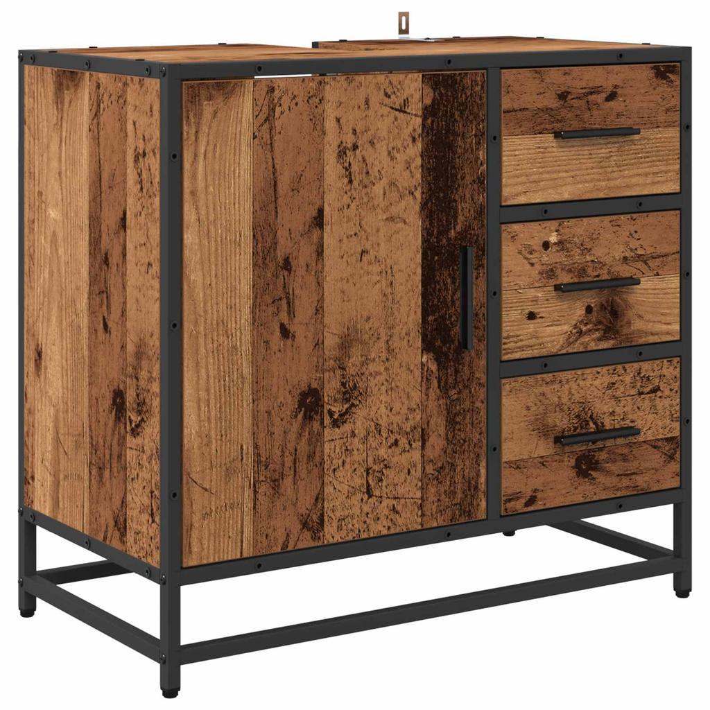 Bathroom Furniture Set with Drawers 3 Pcs Reclaimed Wood Effect Particleboard