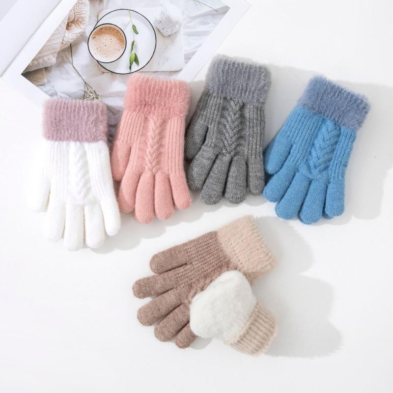 Kids Windproof Thermal Gloves for Boy Girl  Double-LayerThickened with Plush Solid Color Warmest Winter Mittens for Children