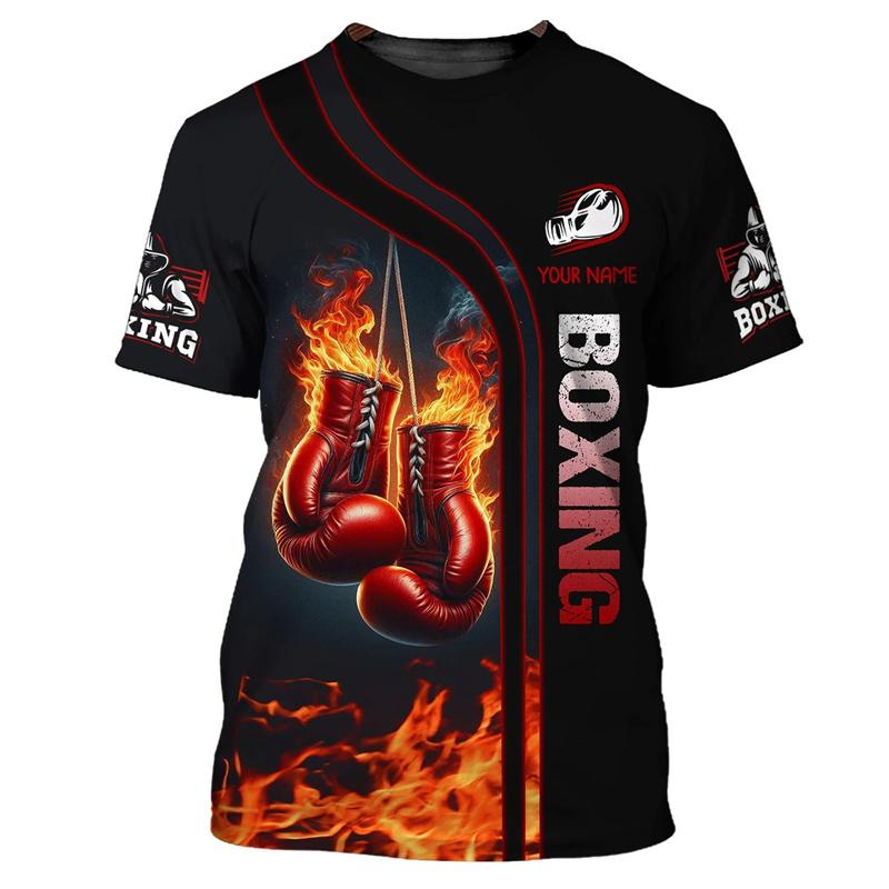 Round Neck Boxing Graphic 3D Printed Fashionable Short Sleeved Men's T-shirts - Soft Medium Stretch Polyester Fabric Summer Relaxed Fit Clothing