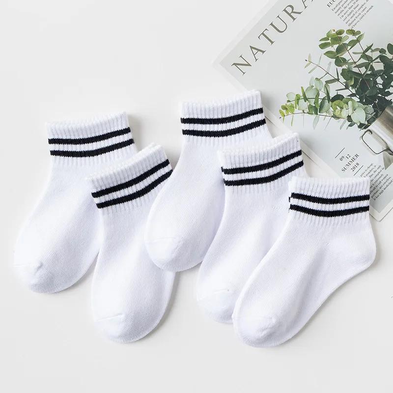 5 Pairs Kids Cotton Short Socks Spring Autumn Fashion Sports Socks For Baby Boy Girl Student Black White Pink Age 1-12 Years