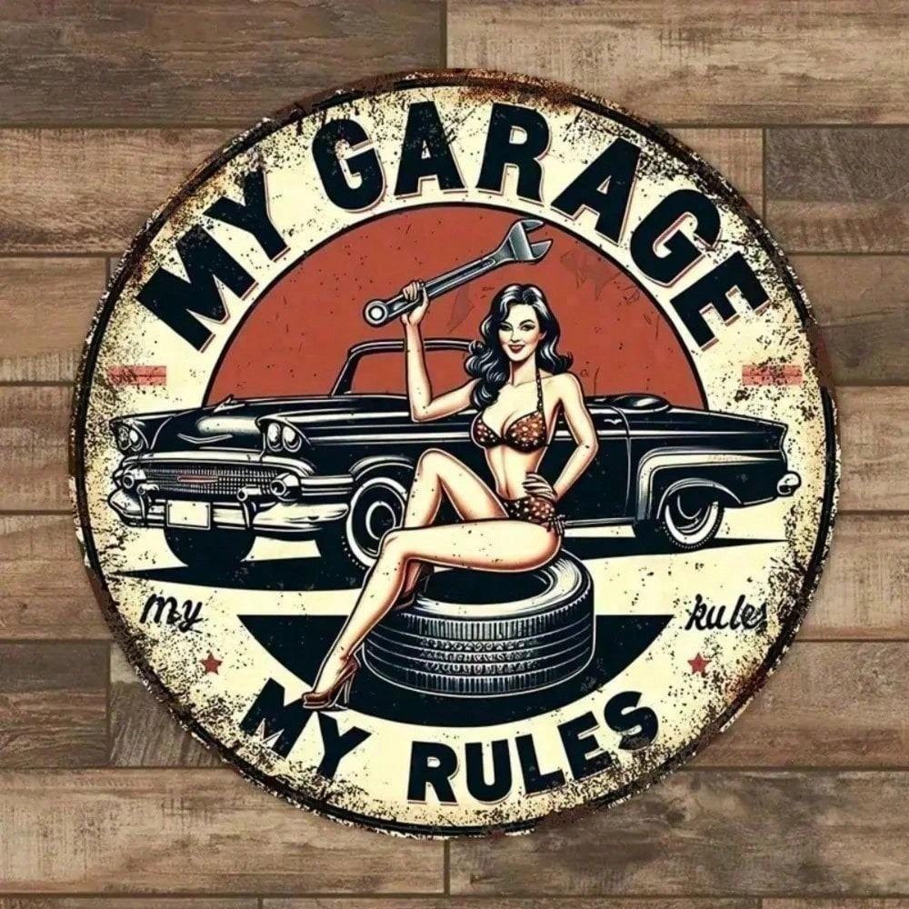 Vintage Round Tin Sign 8x8 Inch Retro Metal Wall Art Garage Man Cave Decor Industrial Pub Bar Workshop Decoration