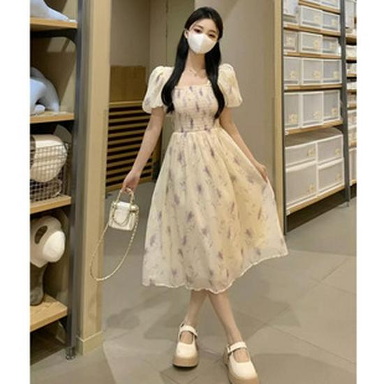 Vestido de Verano Blanco Cuadrado French First Love para Mujer - Cintura Entallada, Elegante Falda Larga