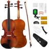 PHOENIX 4/4 Full-Size Violin Kit, Beginner/Adult Student Fiddle Set, Rosewood Bow, Extra Strings & Bridge, 2 Rosins, Tuner, Case, Mute, Fingerboard St