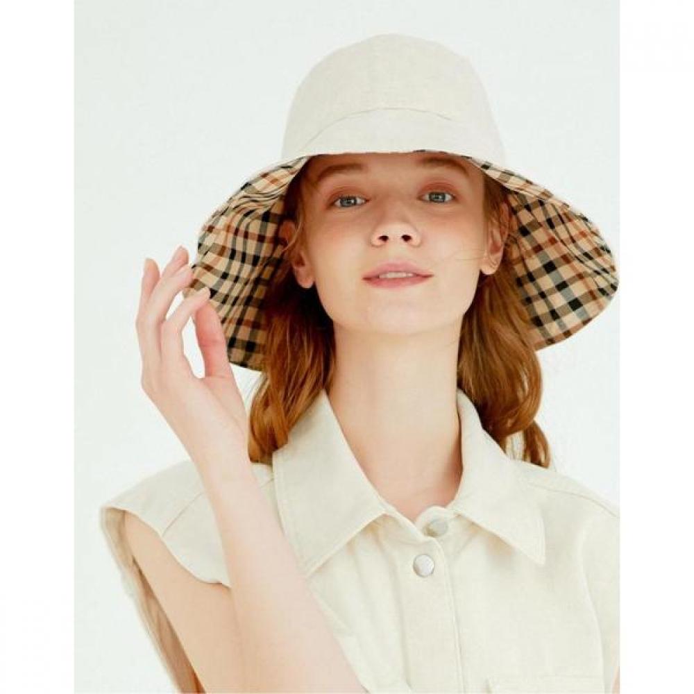 Daks Beige Check Contrast Linen Floppy Hat Dbhe2e121