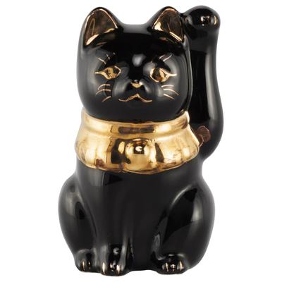 Seto Ware Black with Left Paw Held In Approximately 5cm In Diameter and 9cm In Mini for Good Made In Maneki-neko (beckoning Cat) Figurine, Gold,