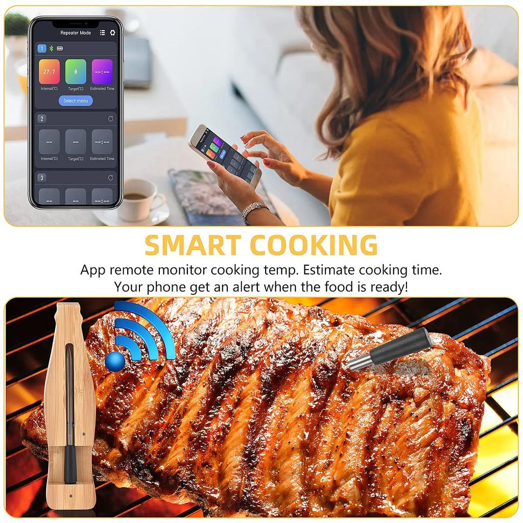 Digital Newest 350ft Wireless Meat Food Thermometer,Smart APP Control Bluetooth Kitchen Thermometer for Cooking,Oven,Grill,BBQ