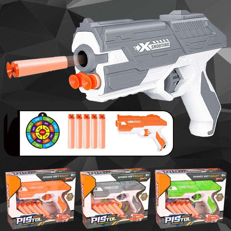 Children Soft Bullet Toy Gun Manual Gun Pistol Dart Blaster Colorful Plastic Shooting Model Launcher with Box Boys Birthday Gift