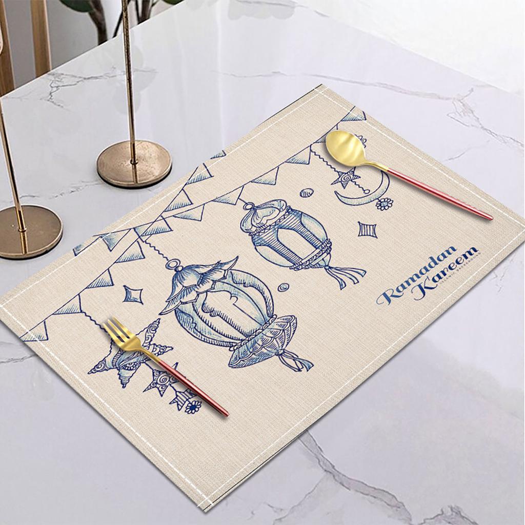 Ramadan Linen Placemat Eid Mubarak Table Ornaments Muslim Islam Party Supplies Ramadan Mubarak Kareem Home Decorations 42x32cm