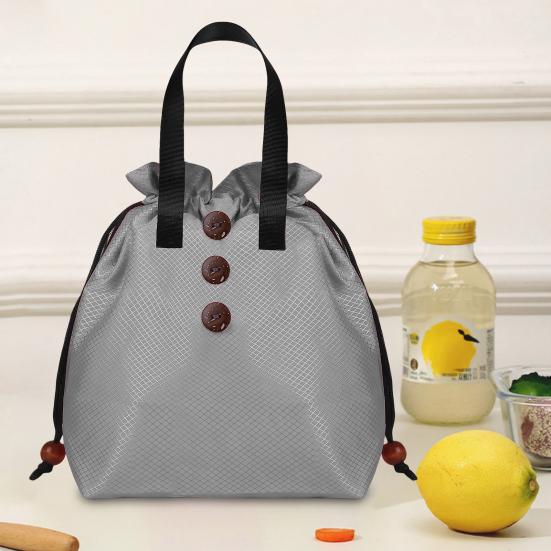 Insulated Lunch Bag Bento Storage Organizer with Drawstring Cuff Large Capacity Waterproof Bento Lunch Handbag with Handle