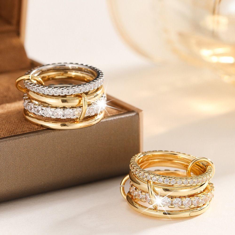 Gold Stackable Rings Geometric Knuckle Ring Multi-Link Connected Rings Dual Purpose Jewelry