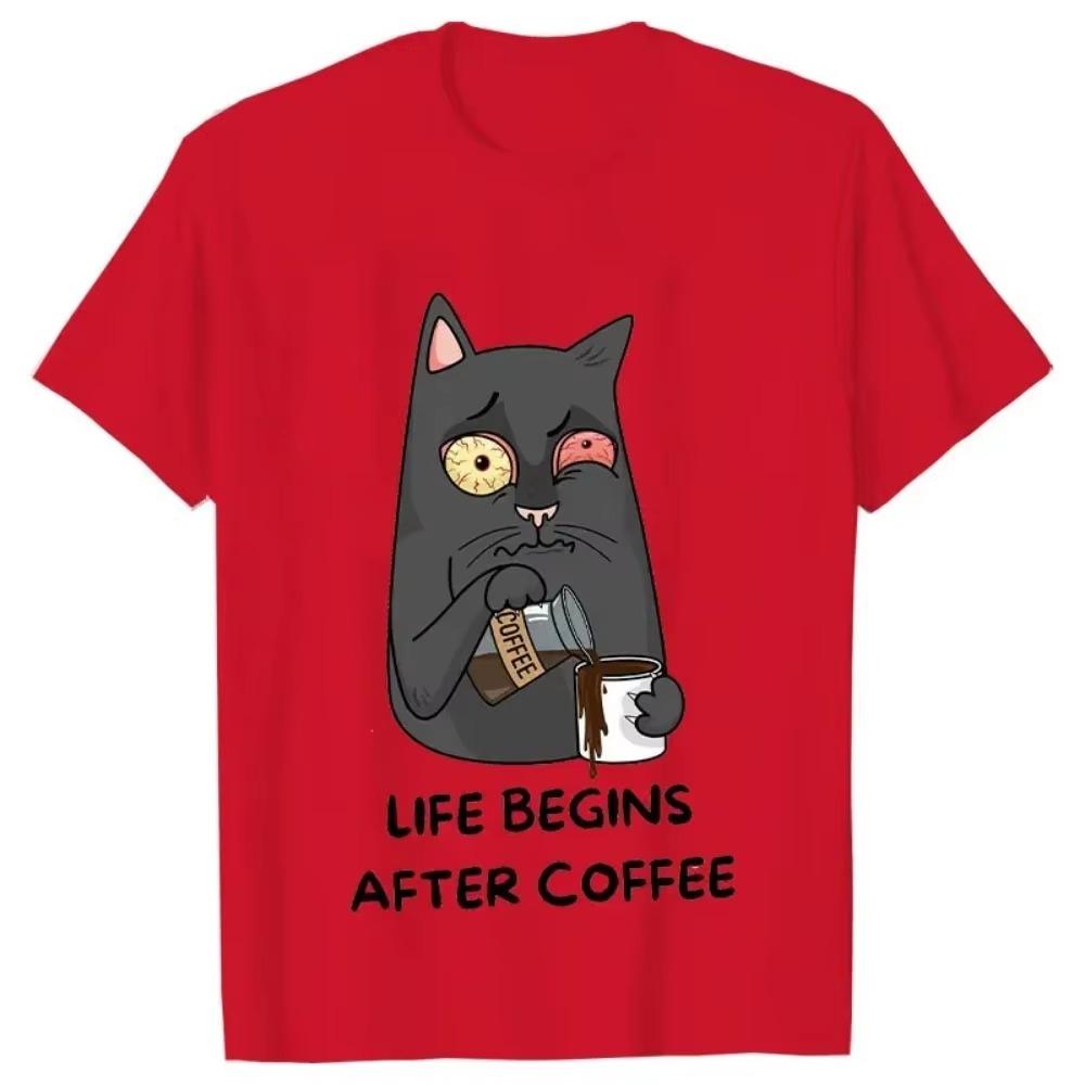 Life Begins After Coffee Vintage T-shirt Funny First Coffee Men T Shirt New Trend Tee Tshirt Coffee Cat Lover Men Women Tee Tops