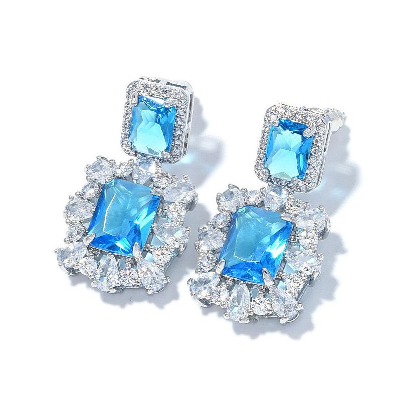 New Year'S Square Color Treasure Zircon Earrings Light Luxury Premium Winter Chinese New Year Earrings