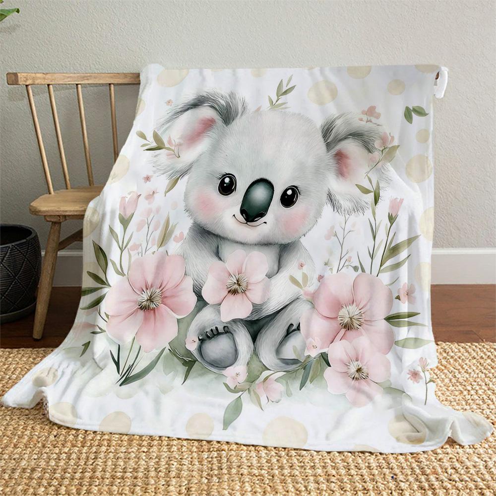 1pc Koala, Flowers Outdoor Flannel Blanket Soft Warm All-Season Throw for Sofa Bed Car Camping Office, Cozy Gift Idea1317S
