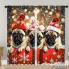 Piece Set High Definition Digital Printed Curtainschristmas Pug Dogs Wearing Santa Hats Red Gifts Snowflake Style Color Ele Curtain Polyester Washable