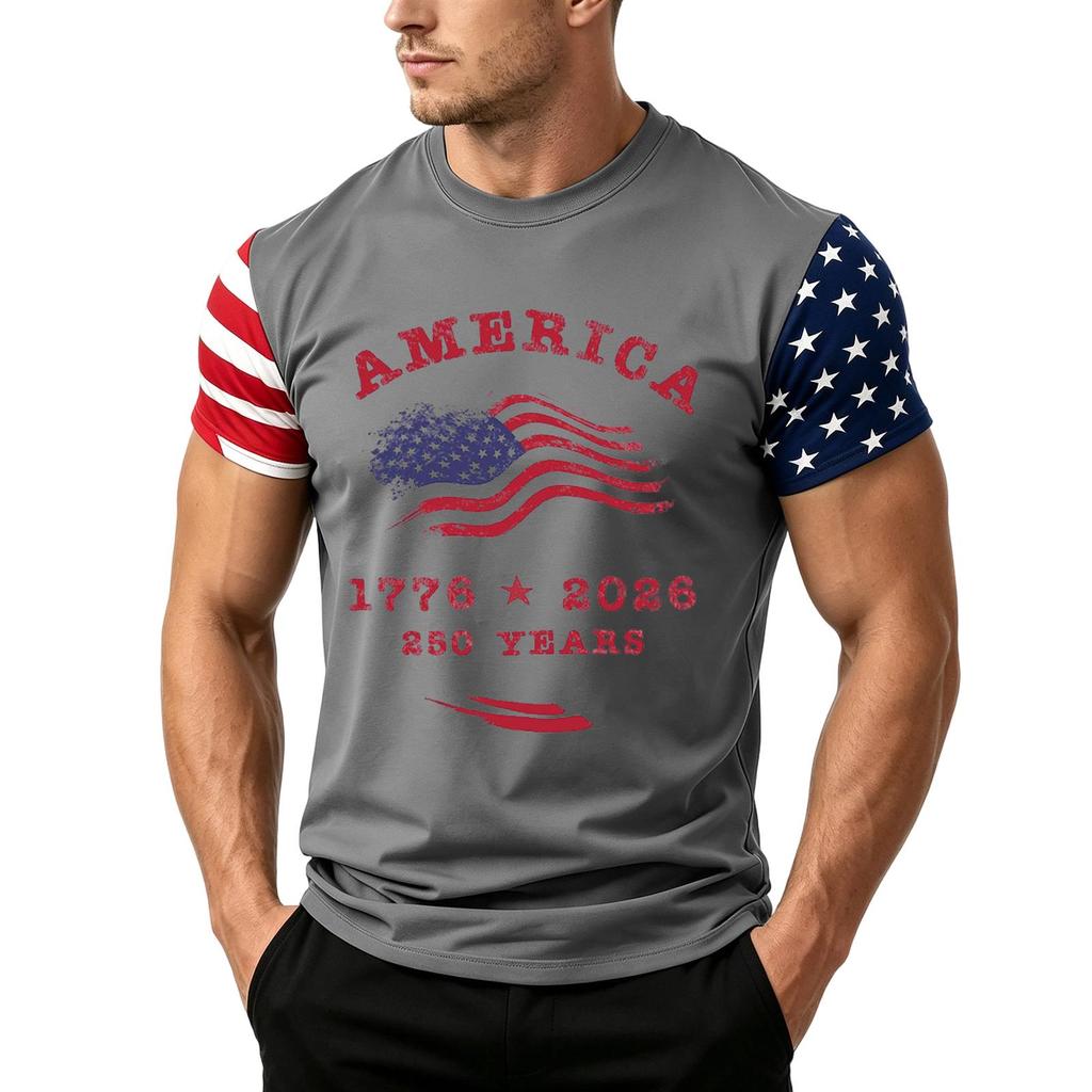 T-shirt da uomo a maniche corte con stampa bandiera Giorno dell'Indipendenza, vestibilità ampia, casual estiva, top per tutti i giorni, stile americano, maglietta grafica patriottica