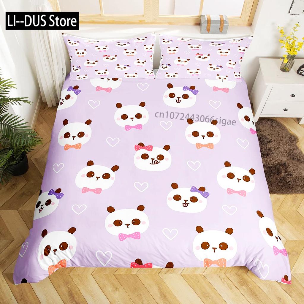 Panda Duvet Cover Set King Size Black And White Animal Comforter Cover With Pillowcases Starry Sky Blue Ultra Soft Quilt Cover