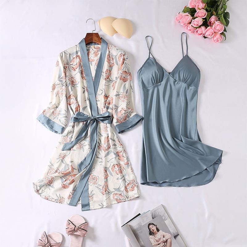 Fashion cardigan nightgown suspender skirt set 1011 casual women's pajamas two-piece set, fashion trend loungewear