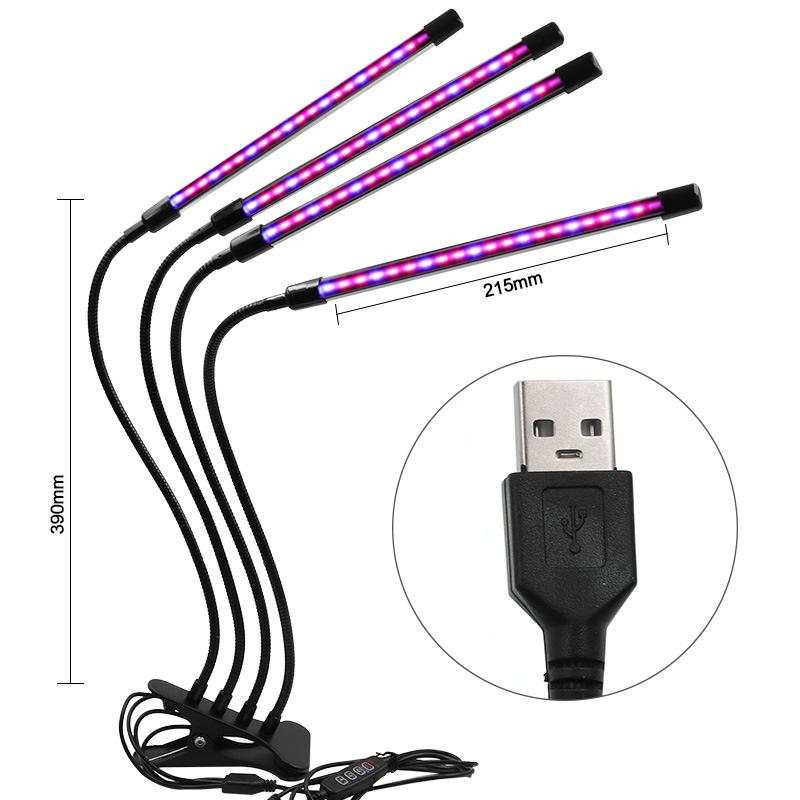 Lumină LED de creștere impermeabilă cu clip USB pentru plante de interior și răsaduri - Spectru complet, Iluminare temporizată