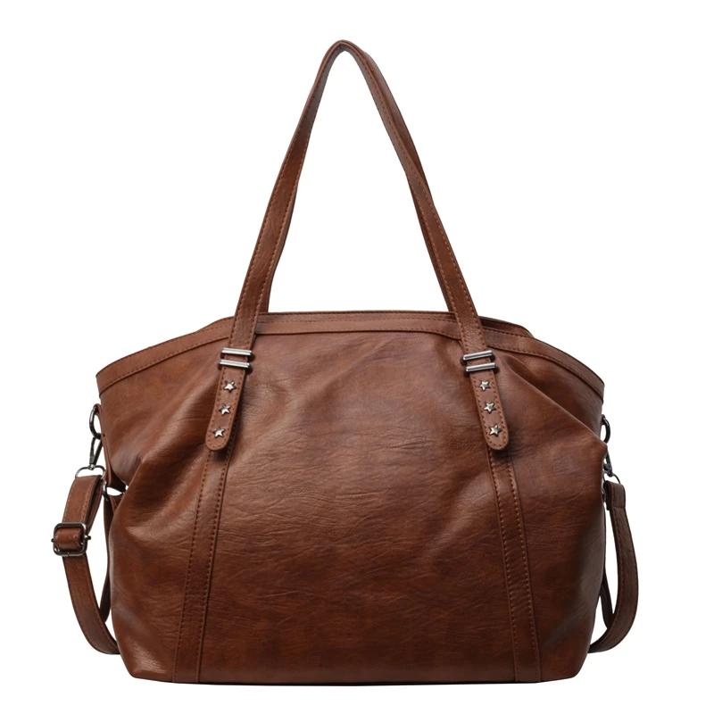 Fashion Large Capacity Women's Tote Bag Retro Solid Color Soft Leather Women Shoulder Crossbody Bag Luxury Travel Female Handbag