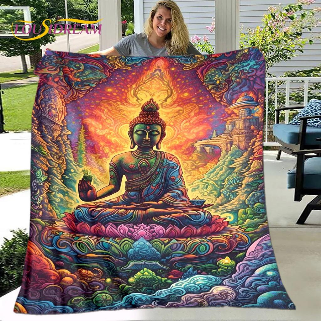 Manta 3D Sakyamuni Buddha Guanyin Bodhisattva budismo fe religión manta suave para el hogar orar dormitorio camas funda de sofá