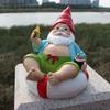 Funny Garden Statue Resin Gnome Art Ornament Dwarf Sitting on A Swimming Ring and Enjoying Sun Shine for Outdoor Lawn Ne