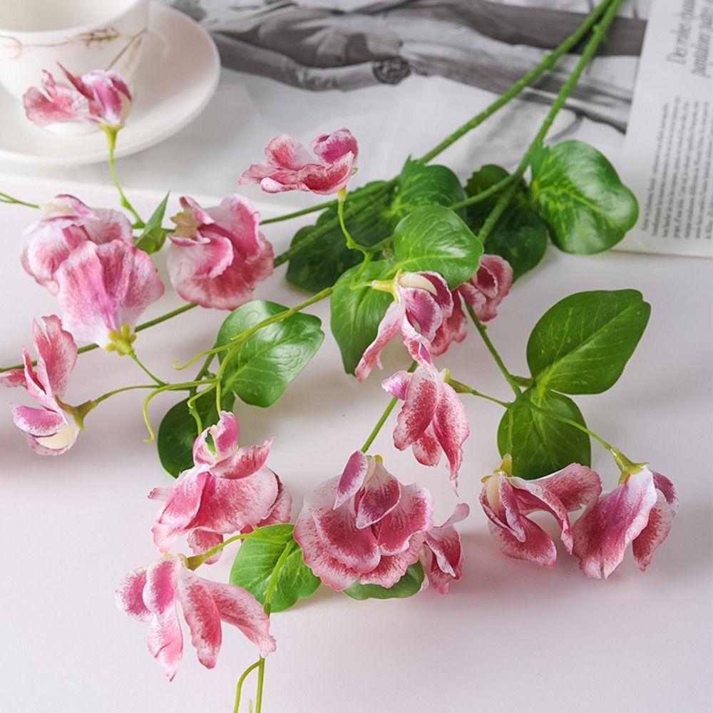 Plastic Artificial Pea Flowers 55cm Fake Flower Silk Pea Blossom Branch  Office Desktop Decoration