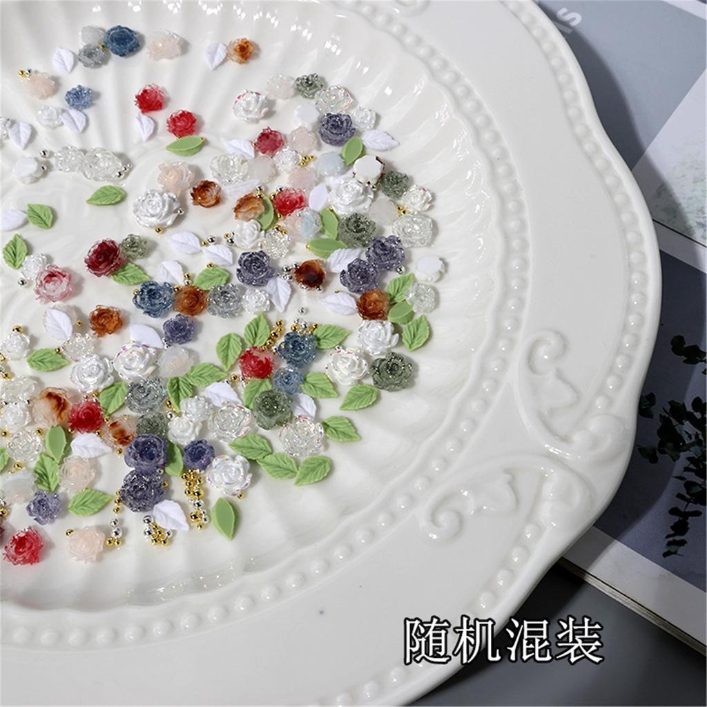 Charms per unghie con fiori 3D, charms per unghie con foglie in resina, perline in acciaio, forniture per nail art, decorazioni fai da te per unghie acriliche