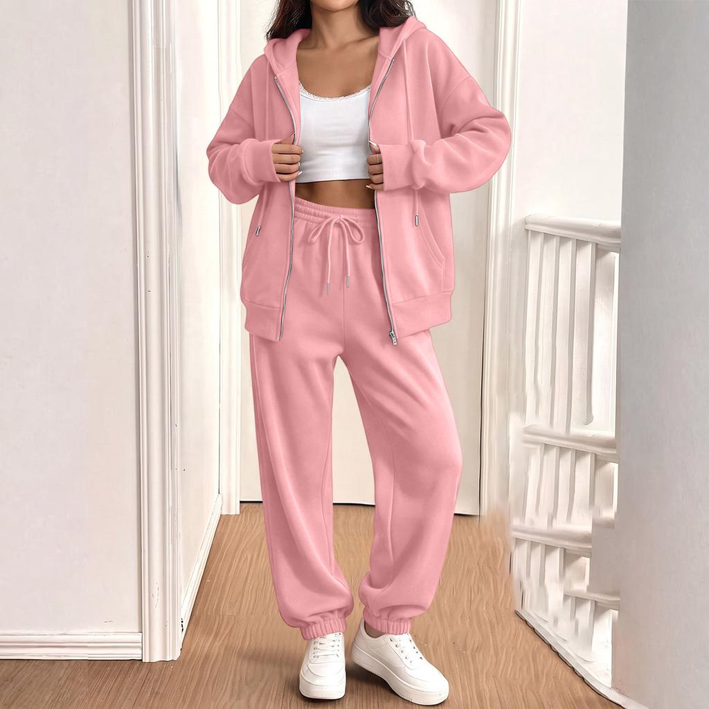 Women's Casual Sweatshirt Jacket and Jogger 2 Piece Set for Fall Winter Wear
