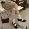 French Retro Double Buckle with Mary Jane Shoes, Shallow Mouth Inner Height Increase Single Shoes, Autumn New Fairy Ballet Beanie Shoes