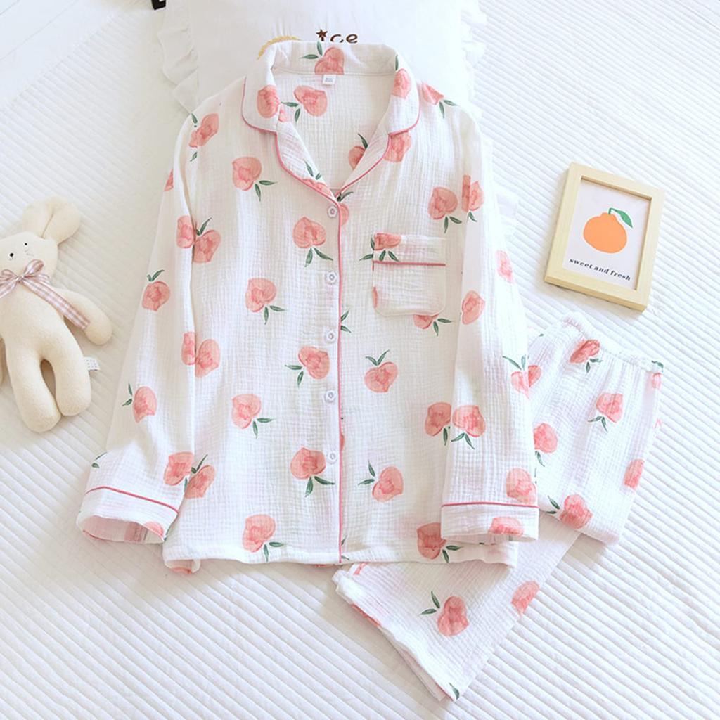 Unifizz Cotton Pajamas with a Cute Floral Long and Gauze Lightweight and This Loungewear Set Includes Pants and a Breathable and and Perfect for