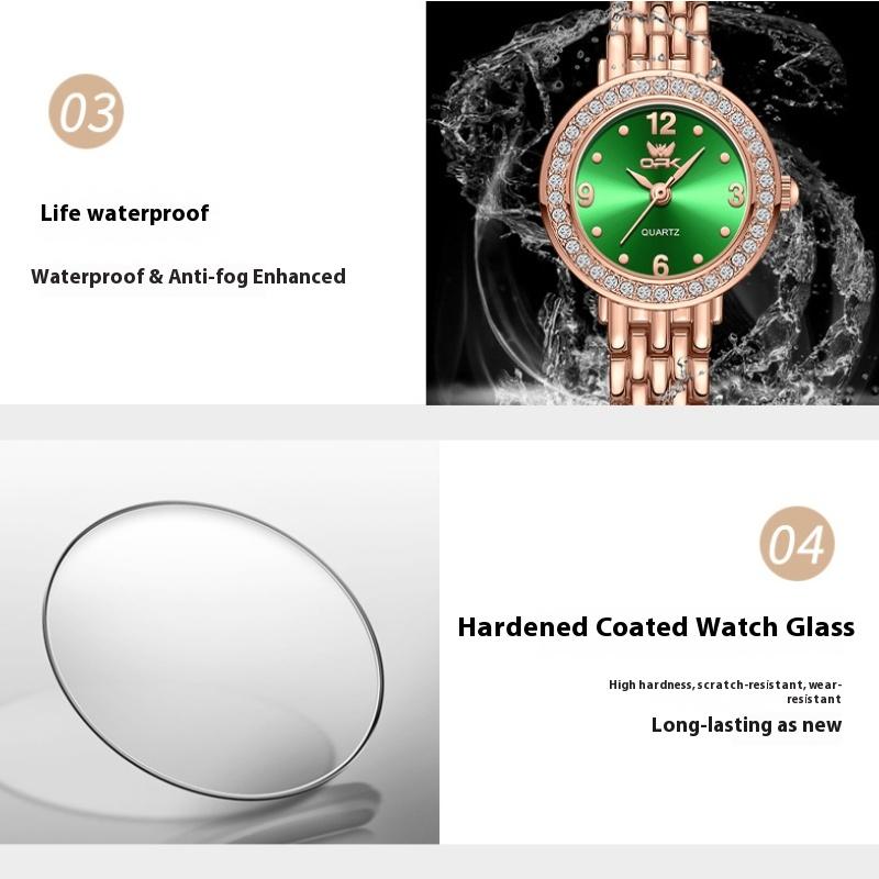 OPK Watch Small Green Watch Waterproof Diamond-encrusted Quartz Watch Women's Watch