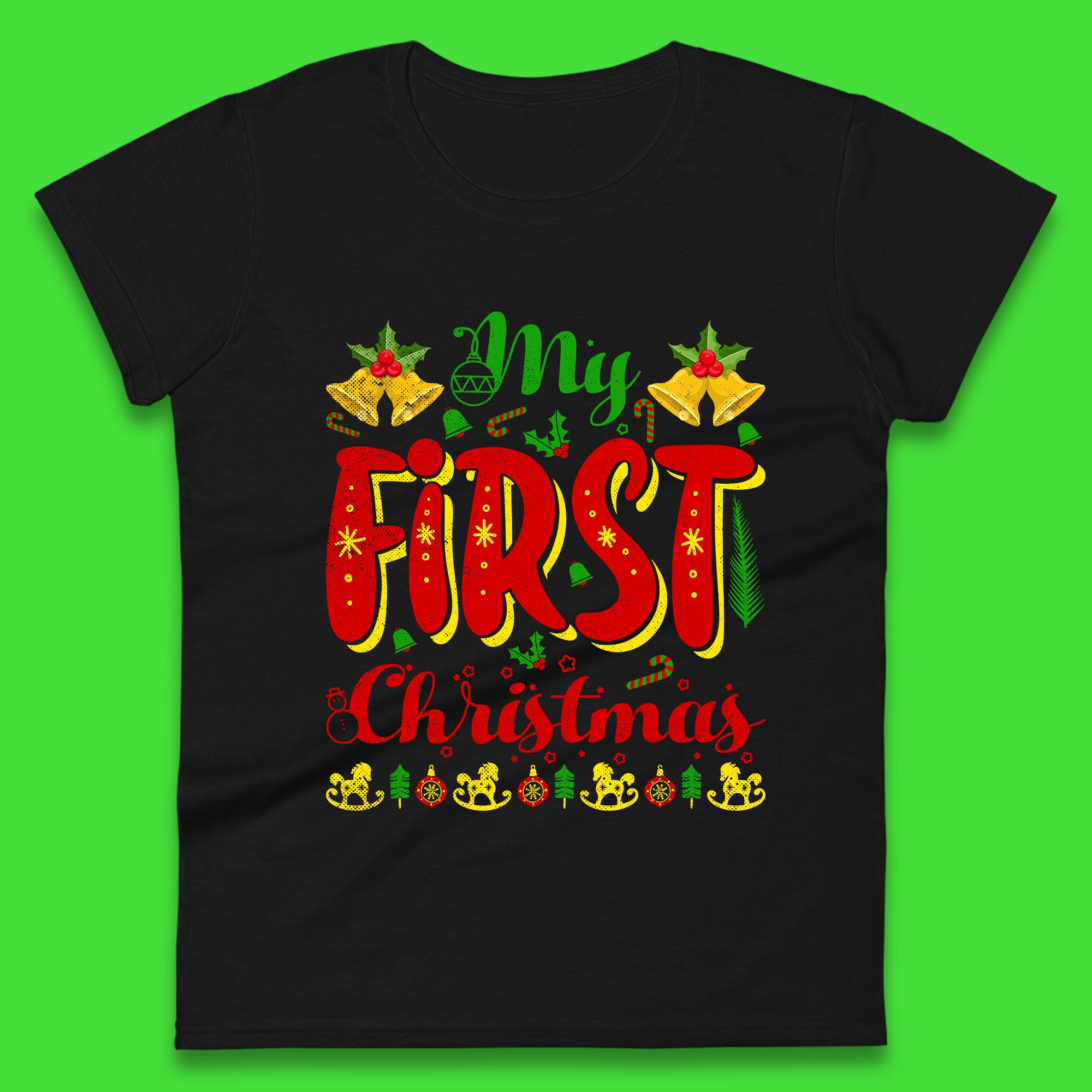 My First Christmas Jingle Bells Womens T Shirt Mens Tops Tees Unisex Christmas Tree Top XL