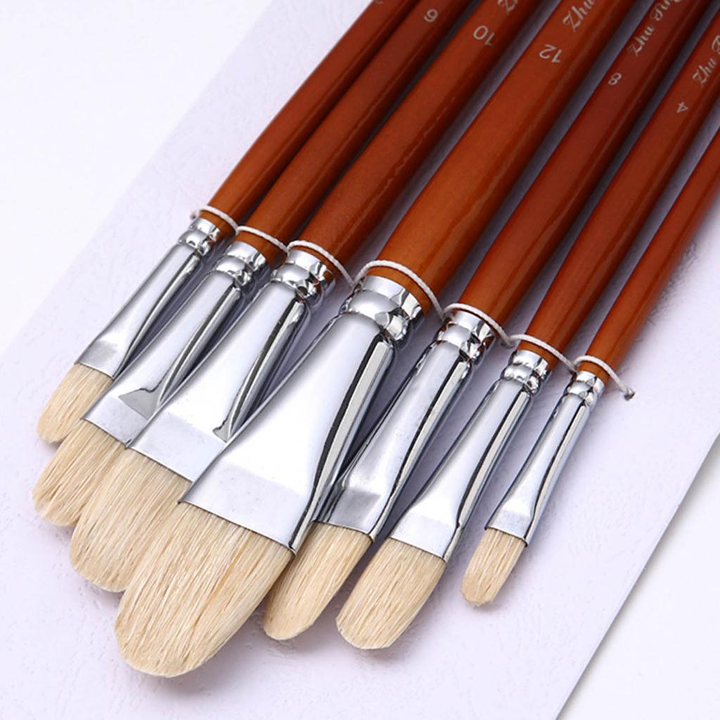 7Pcs Wood Handle Bristle Paint Brush Artist Paint Brush for Acrylic Oil Gouache Watercolor and Rock Canvas Painting