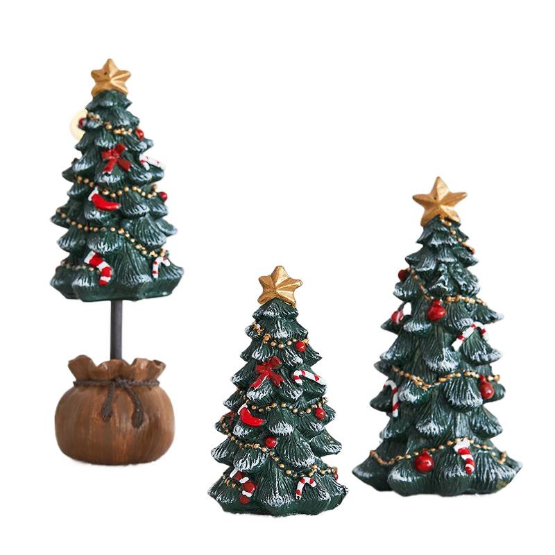 Miniature Desktop Christmas Tree Resin Festive Decor Holiday Gift Set For Xmas Party Home Tabletop Decoration Photo Background