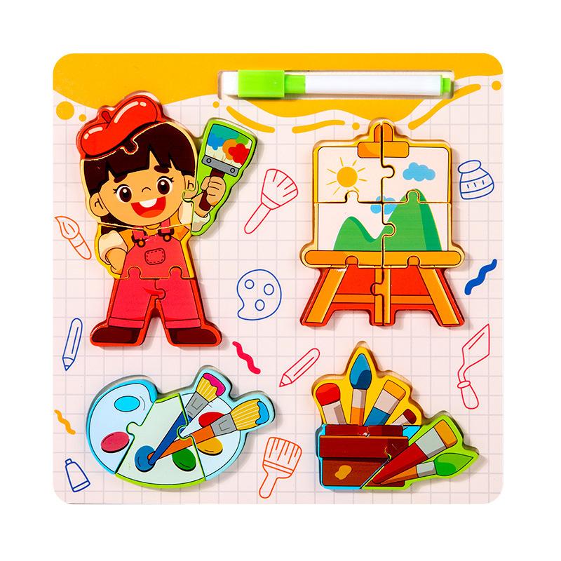 

Professional character matching three-dimensional puzzle drawing board two-in-one children s early education puzzle enlightenment wooden puzzle