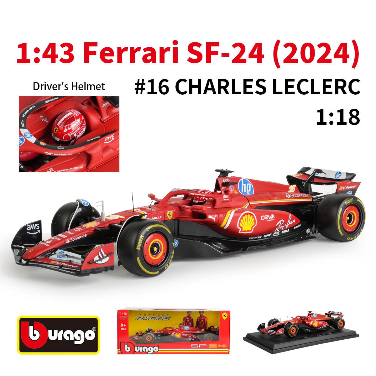 

Ббураго 1:18 Модель гоночного автомобиля Ferrari SF24 F1 2024